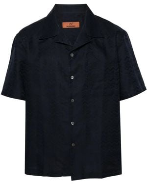 Missoni Chevron-Jacquard Short-Sleeve Shirt - Blue