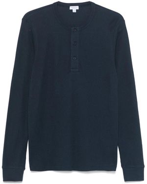 Sunspel Waffle Henley T-Shirt - Blue