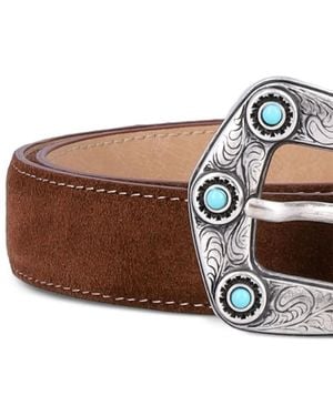 Fabrizio Mancini Engraved-Buckle Suede Belt - Brown