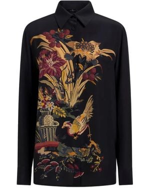 Etro Seidenhemd Mit Platziertem Frontprint - Schwarz