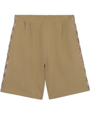 Burberry Check Trim Cotton Shorts - Natural