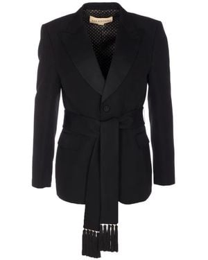 Valentino Garavani Veste À Franges Et À Col V - Noir