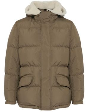 Yves Salomon Shearling-Trimmed Hooded Padded Coat - Green