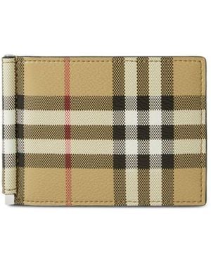 Burberry Checked Bi-Fold Clip Wallet - Natural