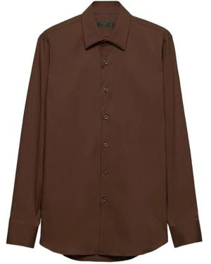 Prada Classic-Collar Cotton Shirt - Brown