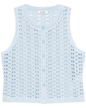 Sandro Buttoned Crochet Top - Blue