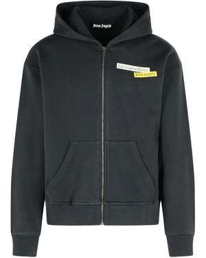 Palm Angels Logo-Print Zip-Front Hoodie - Black