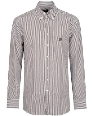 Etro Polo A Rayas Con Logo Bordado - Gris