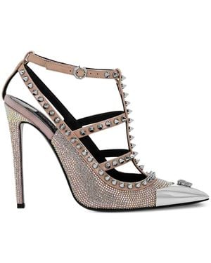Philipp Plein Leather Strass Sandals High Heels Studs - Metallic