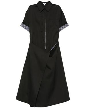 Loewe Check-Pattern Panelled Shirt Dress - Black