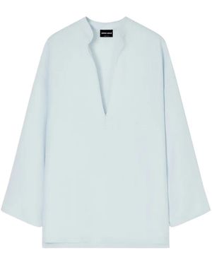 Giorgio Armani Blouse Met Diepe V-Hals En Lange Mouwen - Blauw
