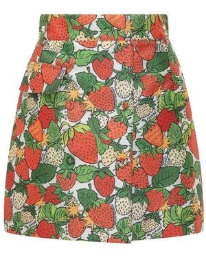 ALESSANDRO ENRIQUEZ Strawberry-Print Belted Mini Skirt - Red