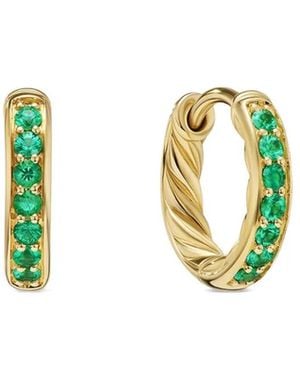 David Yurman 18Kt Petite Pavé Emerald Huggie Earrings - Green