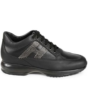 Hogan Crystal-Embellished Leather Sneakers - Black