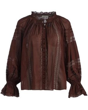 Alice + Olivia Ruffle-Cuffs Blouse - Brown