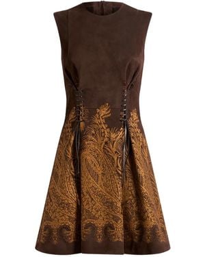 Etro Lace-Up Paisley-Print Mini Dress - Brown