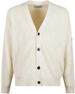 Stone Island V-Neck Cardigan - White