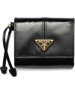 Prada Triangular-Logo Leather Wallet - Black