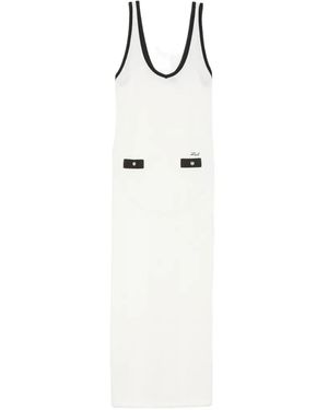 KARL LAGERFELD Logo-Embroidered Contrast-Trim Maxi Dress - White