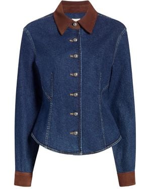 Cinq À Sept Combo Autum Buttoned-Suede Shirt - Blue