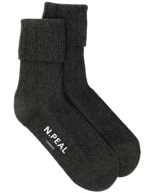N.Peal Cashmere Ribbed-Knit Socks - Black