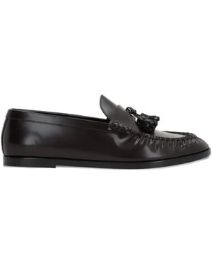The Row Pleated Tassel Leather Loafers - Black