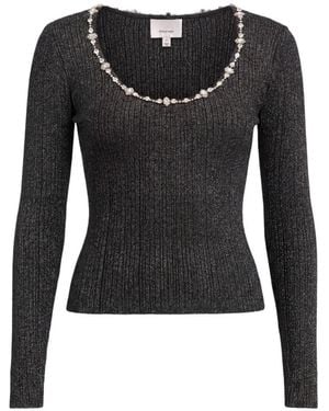 Cinq À Sept Aminta Crystal-Embellished Ribbed T-Shirt - Black