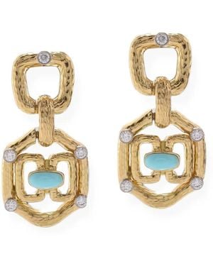 David Webb Pendientes Janus Con Diamantes Y Turquesa - Metálico