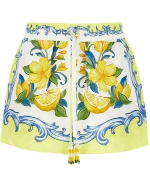 FARM Rio Lemon-Print Beaded Shorts - Grey