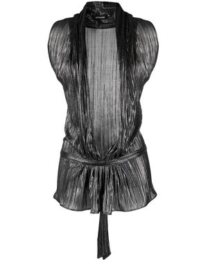 Styland Metallic-Effect Pleated Tank Top - Black