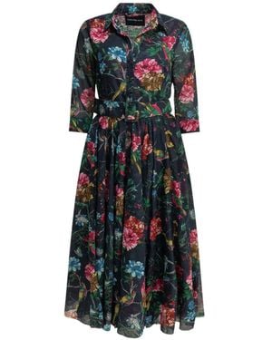Samantha Sung Floral-Print Belted Dress - Blue