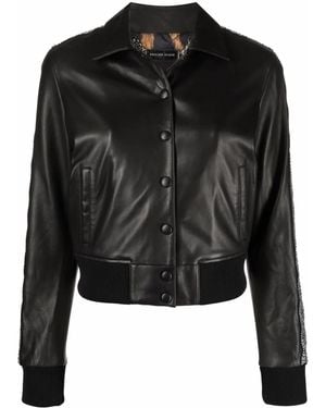 Philipp Plein Crystal-Embellished Leather Jacket - Black