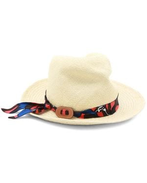 CUBA LAB Scarf-Detail Raffia Sun Hat - Weiß