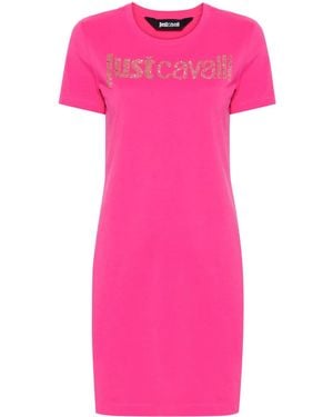 Just Cavalli Logo-Embellished Cotton Shirt Dress - Pink