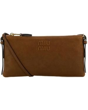 Miu Miu Sac À Bandoulière En Cuir À Logo Embossé - Marron