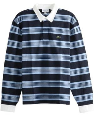 Lacoste Striped Long-Sleeve Polo Shirt - Blue