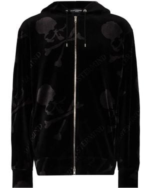MASTERMIND WORLD Skull-Print Velvet Track Jacket - Black