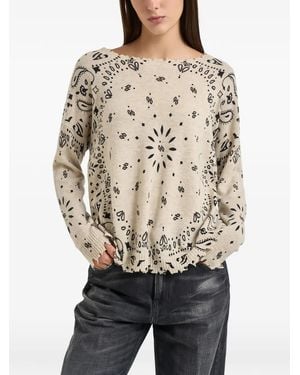Kujten Bandana-Print Distressed-Finish Jumper - Natural
