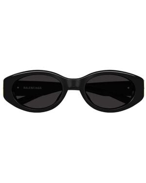 Balenciaga Bb Logo-Plaque Oval-Frame Sunglasses - Black