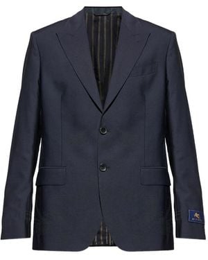Etro Single-Breasted Jacket With Placed Motif - Blue