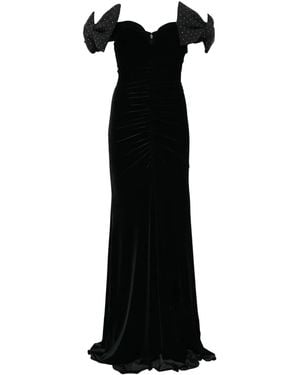 Nissa Bow-Detail Velvet Maxi Dress - Black