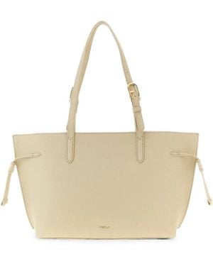Furla Ava Hammered Leather Tote Bag - Natural