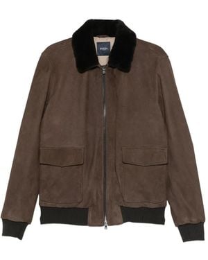 Barba Napoli Boston Shearling-Collar Suede Jacket - Brown