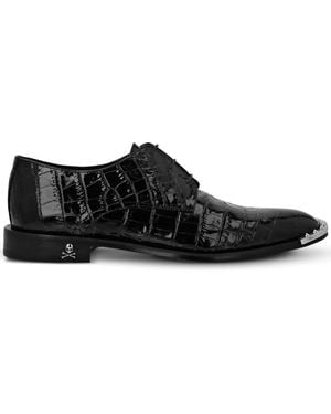 Philipp Plein Crocodile-Embossed Leather Derby Shoes - Black