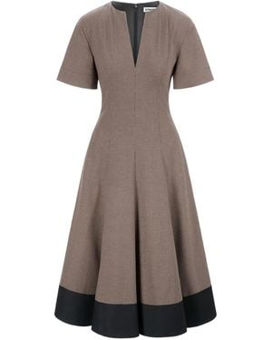 STAUD Houndstooth-neck V-neck midi dress - Natur