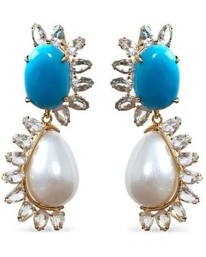 Bounkit And Pearl Drop Earrings - Blue