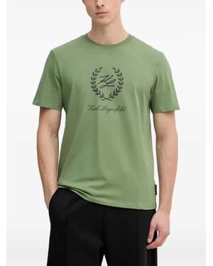 KARL LAGERFELD Logo-Print Crew-Neck T-Shirt - Green