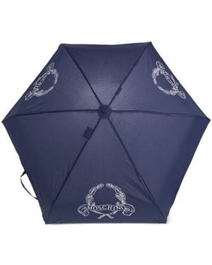 Moschino Logo-Print Folding Umbrella - Blue