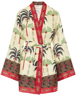 Anjuna Palm-Print Linen Kimono - White