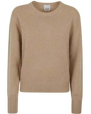 Allude Crew-Neck Ribbed-Trim Jumper - Natural
